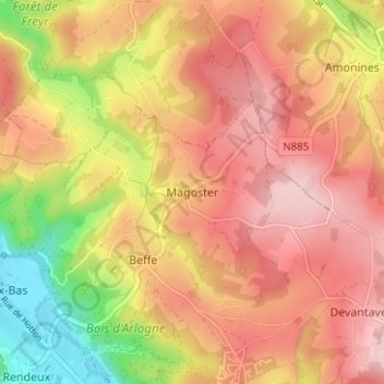 Topografische Karte Magoster, Höhe, Relief