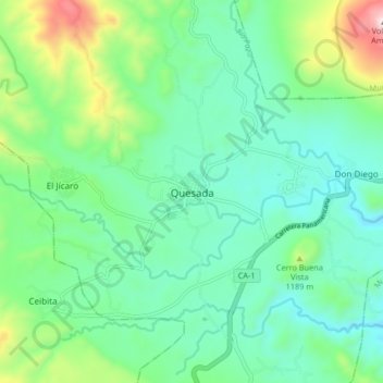 Topografische Karte Quesada, Höhe, Relief