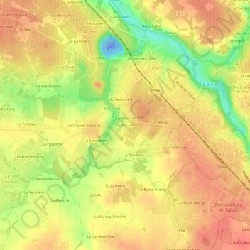 Topografische Karte Le Bas Fief, Höhe, Relief