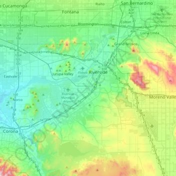 Topografische Karte Riverside, Höhe, Relief