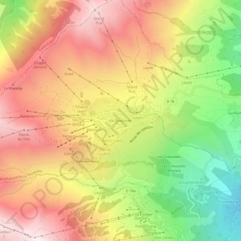 Topografische Karte La Toussuire, Höhe, Relief