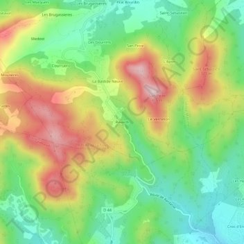 Topografische Karte Reverdi, Höhe, Relief