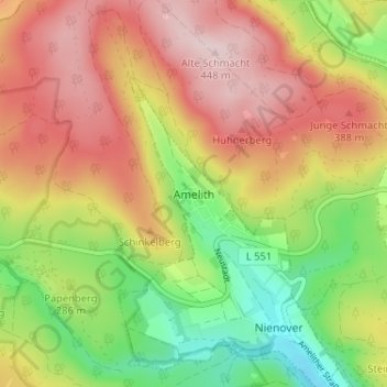 Topografische Karte Amelith, Höhe, Relief