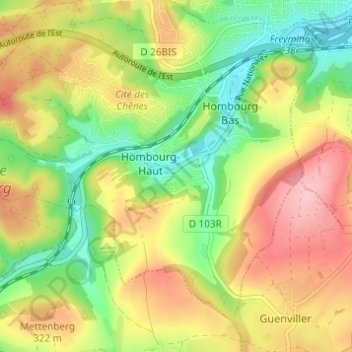 Topografische Karte Hellering, Höhe, Relief