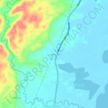 Topografische Karte Lapakan, Höhe, Relief