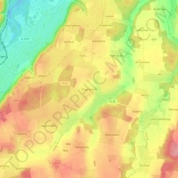 Topografische Karte Engertsham, Höhe, Relief