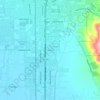 Topografische Karte Bellevue, Höhe, Relief