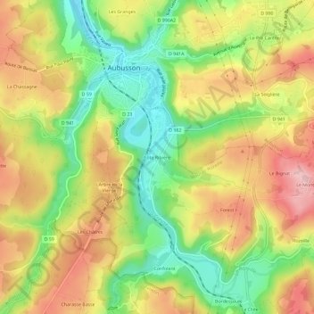 Topografische Karte Côte Ribière, Höhe, Relief