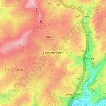 Topografische Karte Petit-Rechain, Höhe, Relief