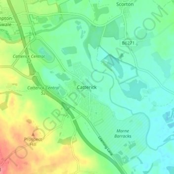Topografische Karte Catterick, Höhe, Relief