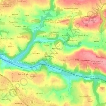 Topografische Karte Parc Keristin, Höhe, Relief