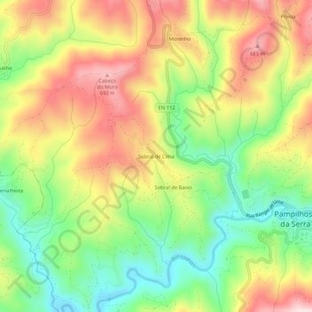 Topografische Karte Sobral de Cima, Höhe, Relief