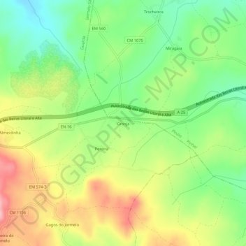 Topografische Karte Granja, Höhe, Relief
