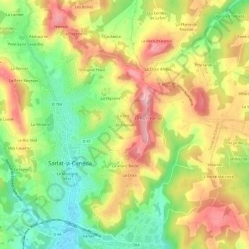 Topografische Karte Le Foussat, Höhe, Relief