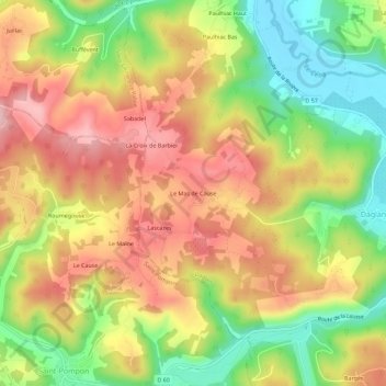Topografische Karte Le Mas de Cause, Höhe, Relief