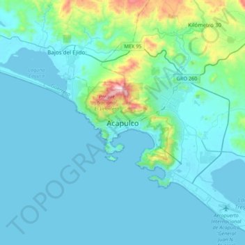 Topografische Karte Acapulco, Höhe, Relief