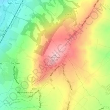 Topografische Karte Mow Cop, Höhe, Relief