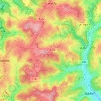 Topografische Karte Hau, Höhe, Relief