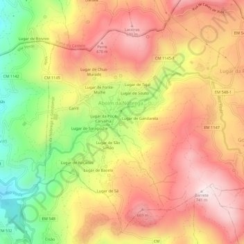 Topografische Karte Lugar de Martinga, Höhe, Relief