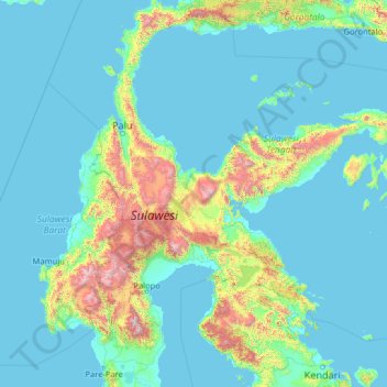 Topografische Karte Central Sulawesi, Höhe, Relief