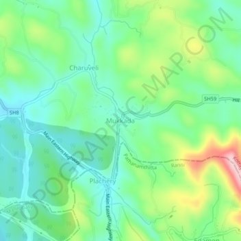 Topografische Karte Mukkada, Höhe, Relief