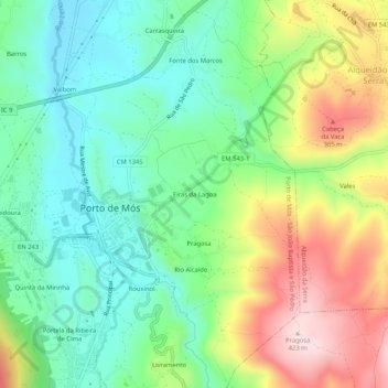Topografische Karte Eiras da Lagoa, Höhe, Relief