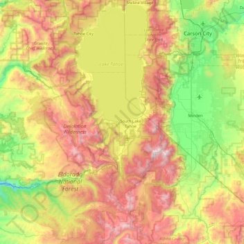 Topografische Karte Tahoe Keys, Höhe, Relief