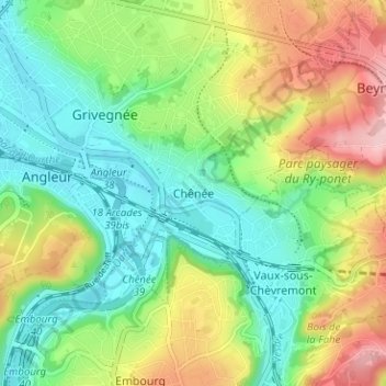 Topografische Karte Chênée, Höhe, Relief