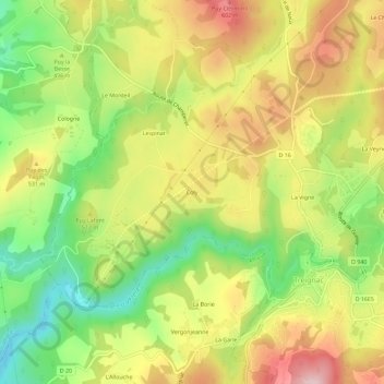 Topografische Karte Coly, Höhe, Relief