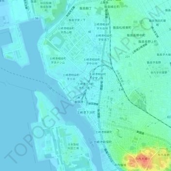 Topografische Karte 土崎港古川町字古川添下, Höhe, Relief