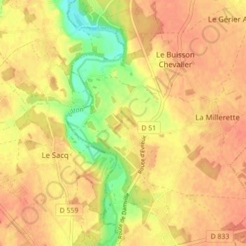Topografische Karte Sylvains-les-Moulins, Höhe, Relief