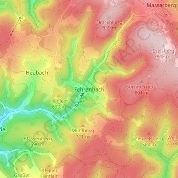 Topografische Karte Fehrenbach, Höhe, Relief