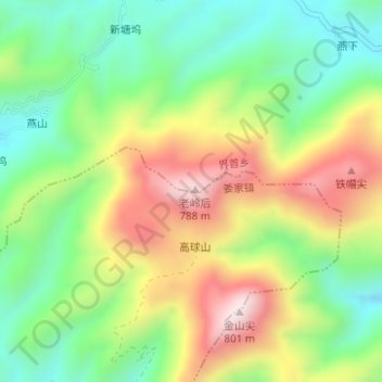Topografische Karte 老岭山, Höhe, Relief