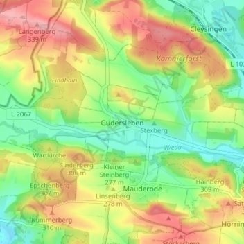 Topografische Karte Gudersleben, Höhe, Relief