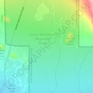 Topografische Karte Usery Mountain Regional Park, Höhe, Relief