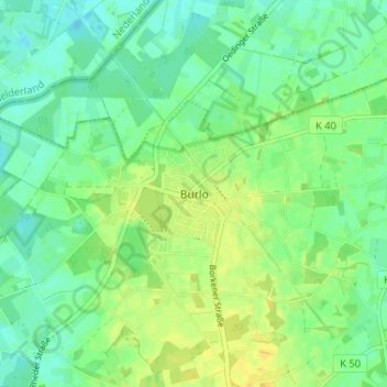 Topografische Karte Burlo, Höhe, Relief