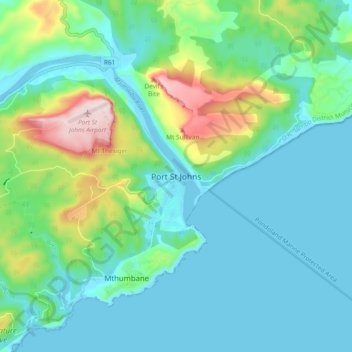 Topografische Karte Port St Johns, Höhe, Relief