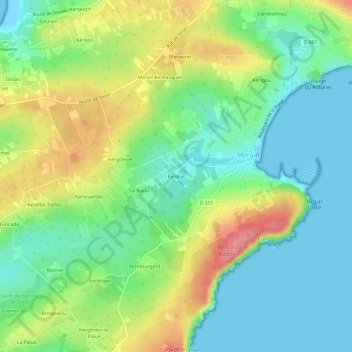 Topografische Karte Penfrat, Höhe, Relief