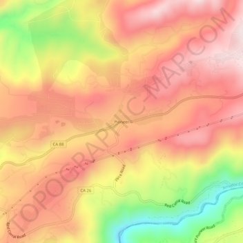 Topografische Karte Pioneer, Höhe, Relief