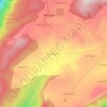 Topografische Karte Kilkaniyūr, Höhe, Relief