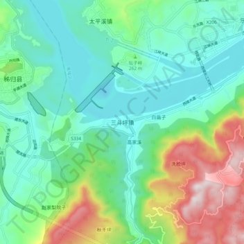 Topografische Karte 三斗坪镇, Höhe, Relief