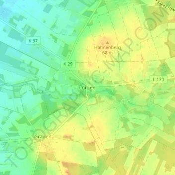 Topografische Karte Lünzen, Höhe, Relief