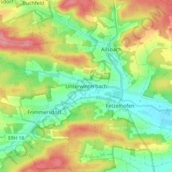 Topografische Karte Unterwinterbach, Höhe, Relief