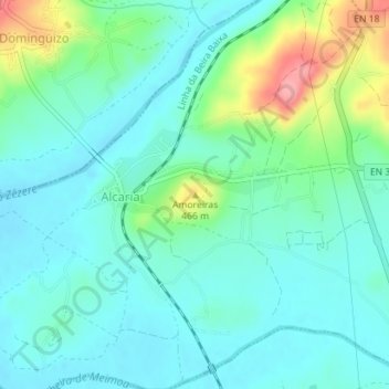 Topografische Karte Amoreiras, Höhe, Relief
