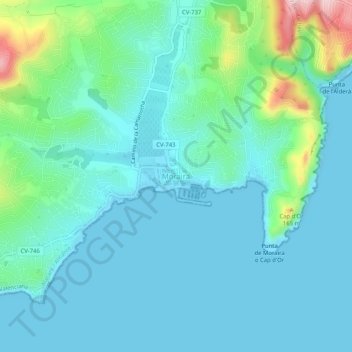 Topografische Karte Moraira, Höhe, Relief