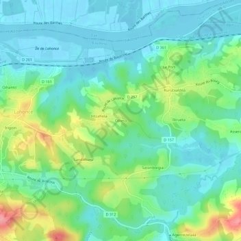 Topografische Karte Olheta, Höhe, Relief