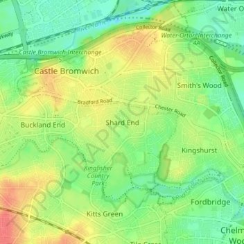 Topografische Karte Shard End, Höhe, Relief