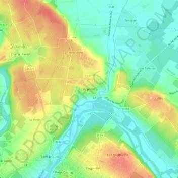 Topografische Karte Bagnolet, Höhe, Relief