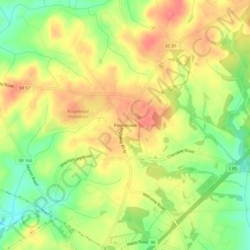 Topografische Karte Piercetown, Höhe, Relief