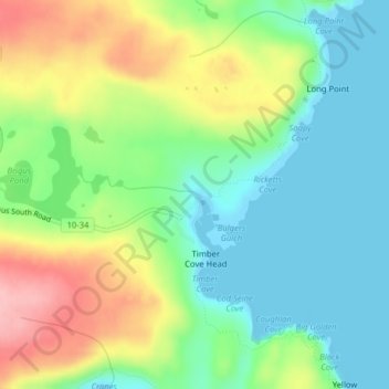 Topografische Karte Brigus South, Höhe, Relief